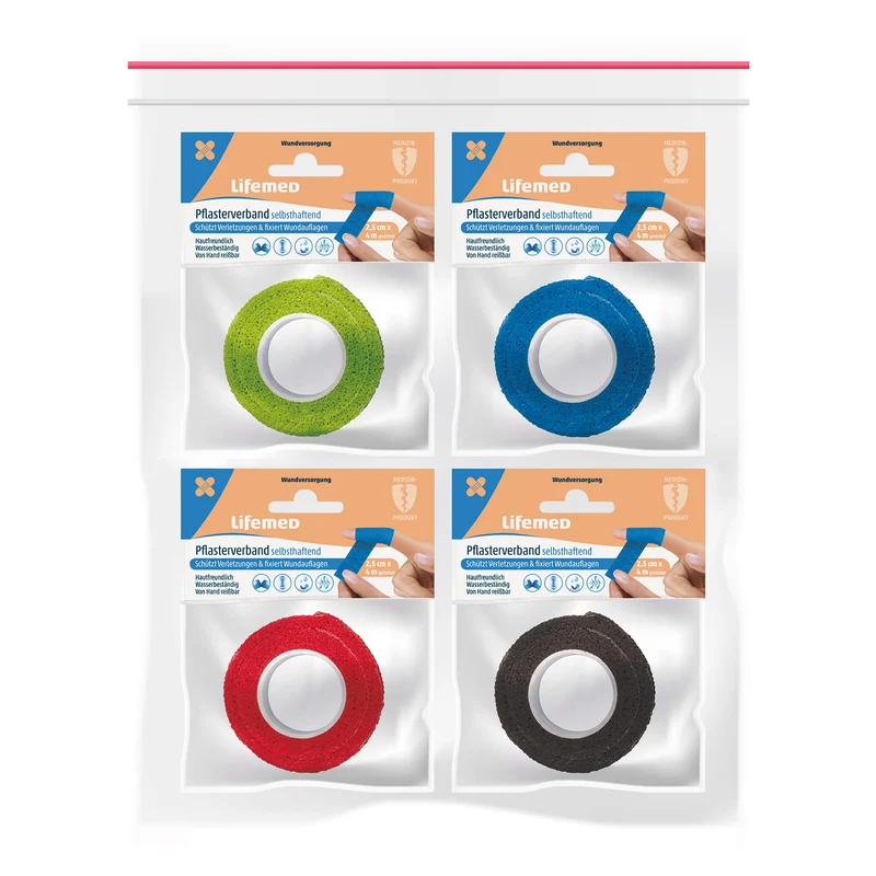 Pflasterverband, selbsthaftend, 4 Farben, von Lifemed®, 4/8 Stück
