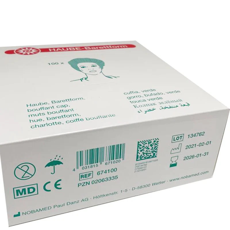Noba Haube aus Spinnvlies, Barettform, 100 St., 3 Farben