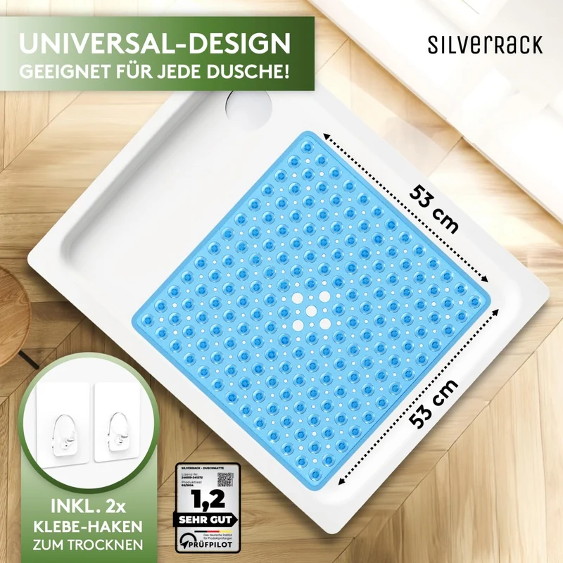 SilverRack Duschmatte rutschfest 53x53 cm – BPA-frei, maschinenwaschbar, Gelb
