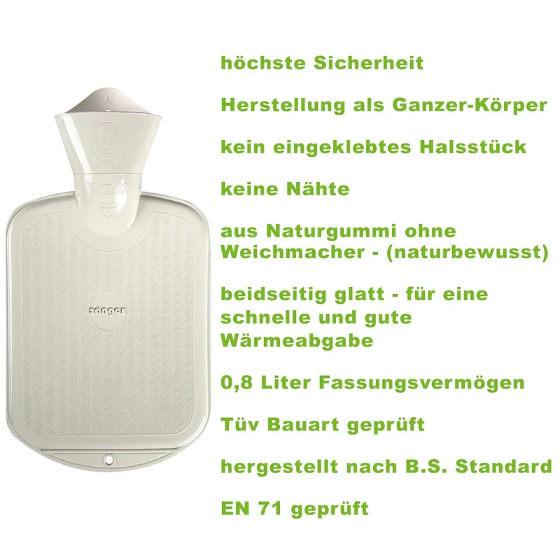 Sänger Wärmflasche 0,8 L, Kinder, glatt, nahtlos, weiß