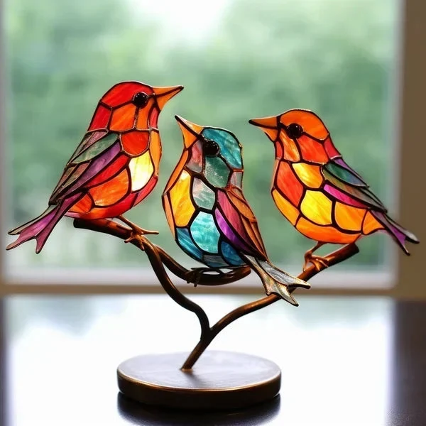 Bunte Acrylvögel auf Zweig Tischornamente