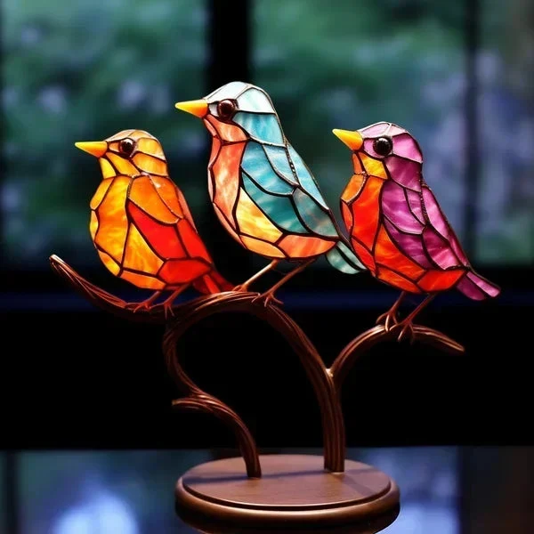 Bunte Acrylvögel auf Zweig Tischornamente