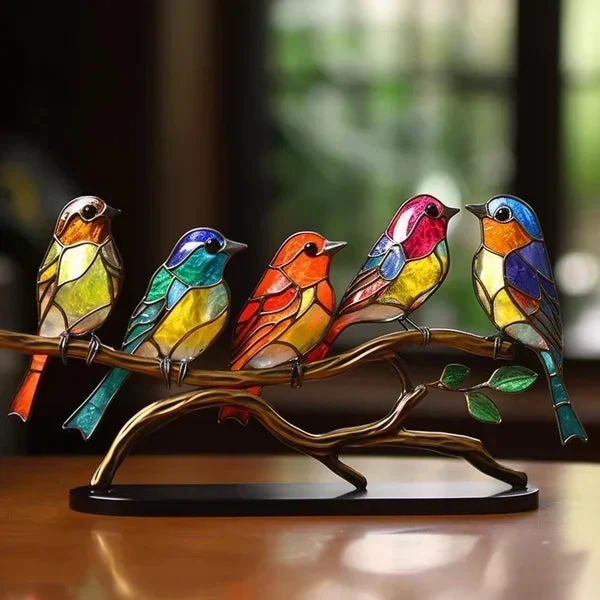 Bunte Acrylvögel auf Zweig Tischornamente