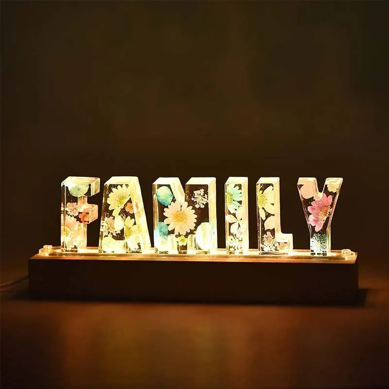 Harz-Blumen-Nachtlicht | LED-Deko-Lampe in Buchstabenform