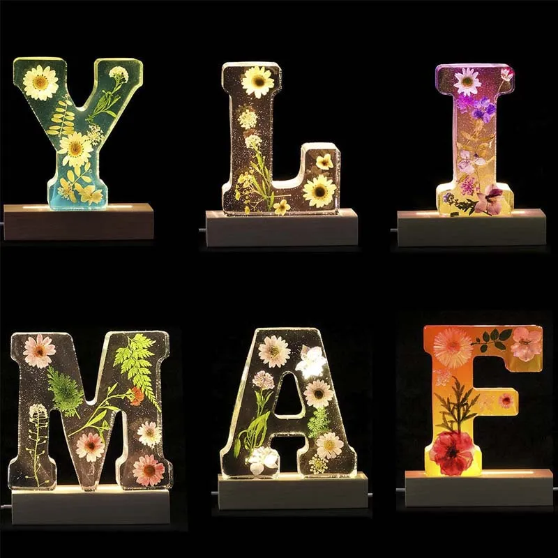 Harz-Blumen-Nachtlicht | LED-Deko-Lampe in Buchstabenform