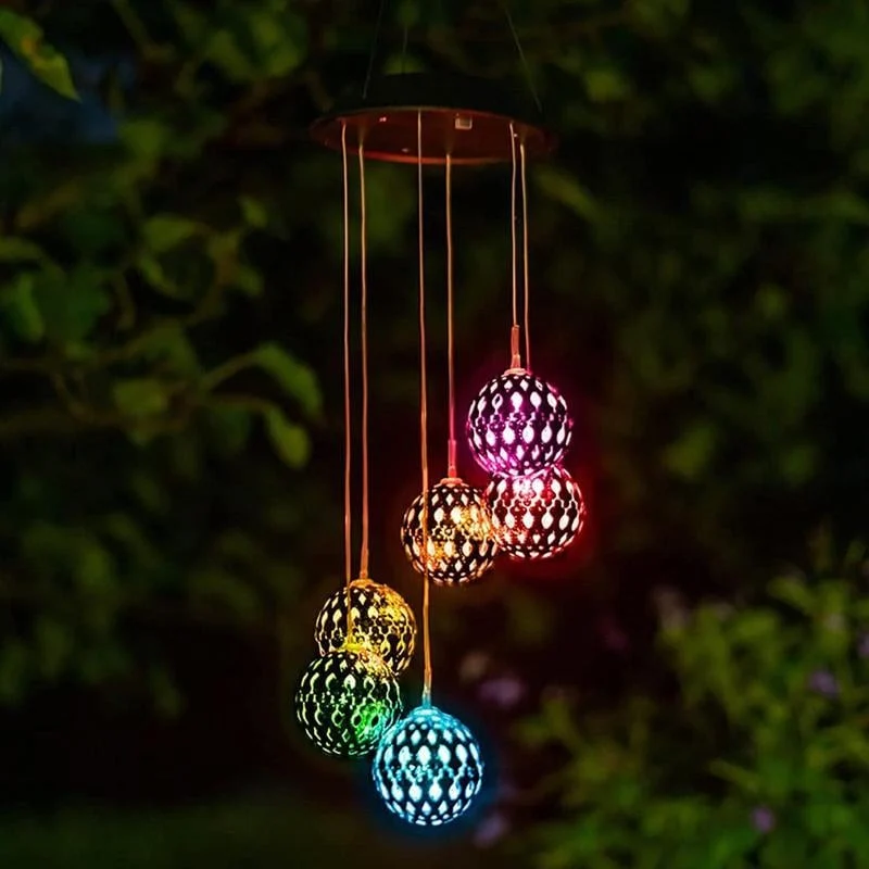 Skanto | Solar-Metallkugel-Windspiel – Solarbetriebene LED-Gartendekoration mit beruhigenden Klängen
