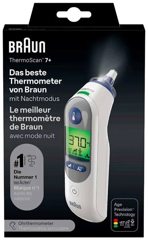 Braun Thermoscan 7+ Oorthermometer met nachtmodus - accessoires inbegrepen