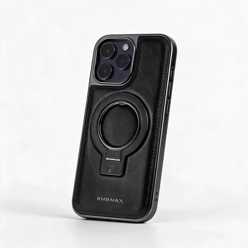 Luxuriöse Lederhülle mit integriertem, klappbarem Ring-Ständer für das iPhone