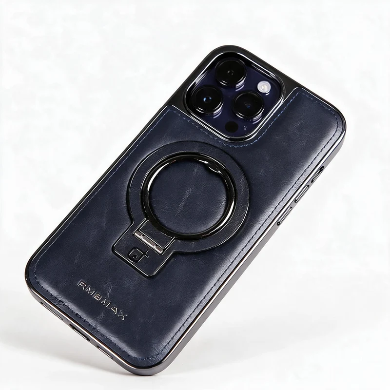 Luxuriöse Lederhülle mit integriertem, klappbarem Ring-Ständer für das iPhone