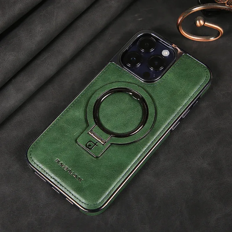 Luxuriöse Lederhülle mit integriertem, klappbarem Ring-Ständer für das iPhone