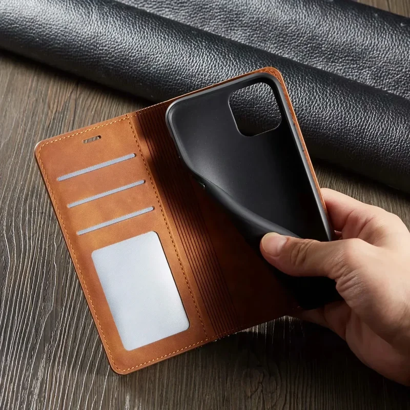 iPhone Leder-Wallet-Hülle | Magnetische Kartenhalter-Funktion | Mehrere Farben
