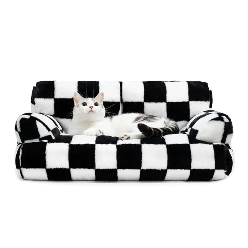 Plüsch-Sofa-Hundebett mit Karomuster
