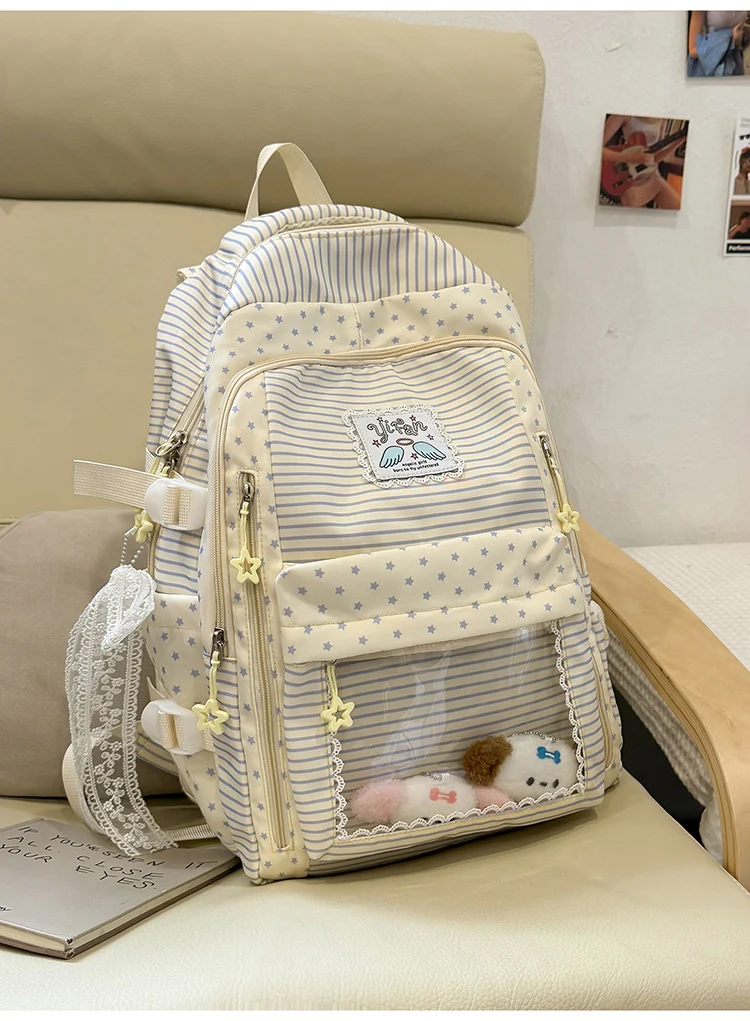 Schulrucksack mit Sternenmuster und vielen Fächern