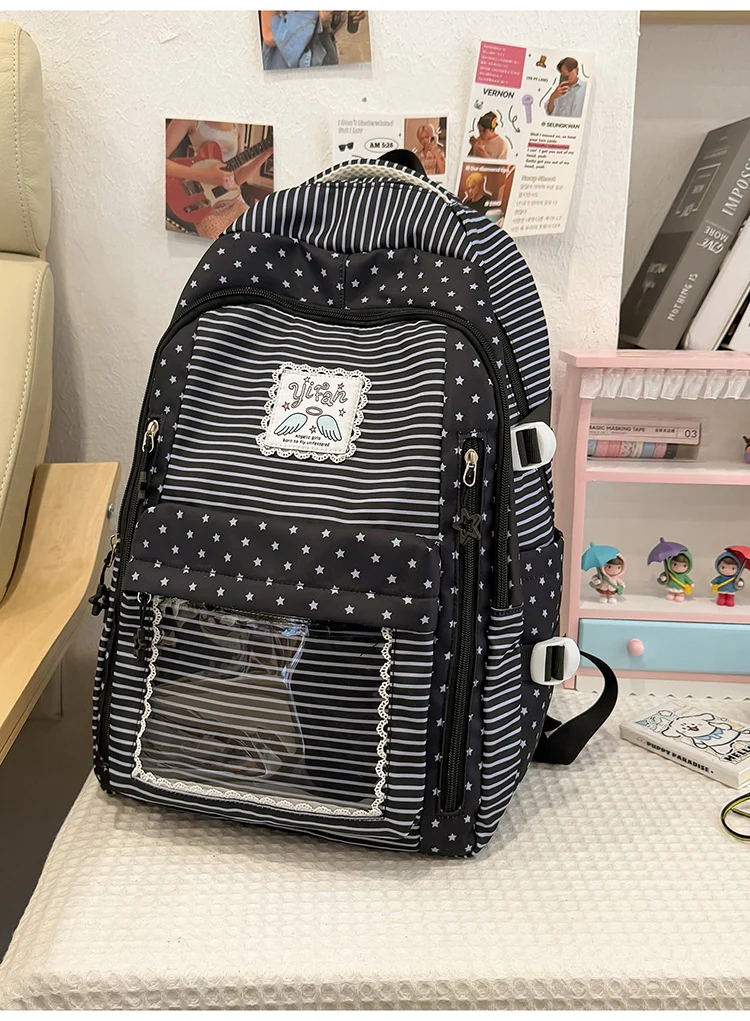 Schulrucksack mit Sternenmuster und vielen Fächern
