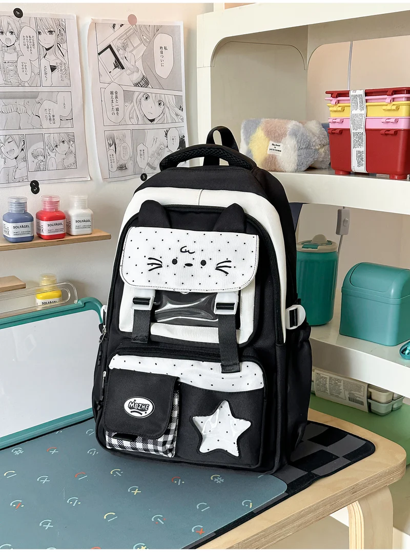 Schulrucksack mit mehreren Fächern und niedlichem Charakter-Motiv
