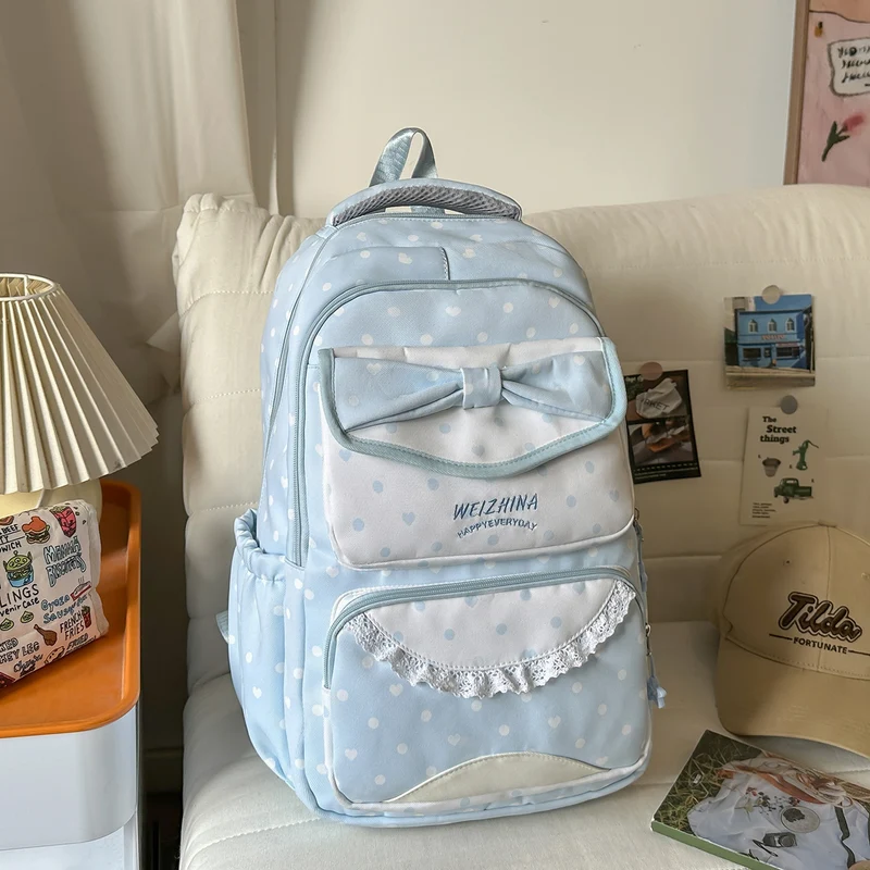 Charmanter Polka-Dot-Schulrucksack mit Schleife