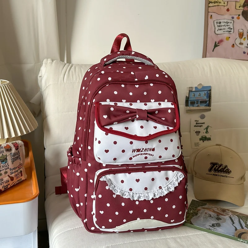 Charmanter Polka-Dot-Schulrucksack mit Schleife
