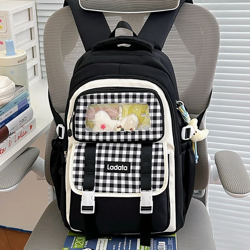 Stylischer Mehrfächer-Schulrucksack mit transparentem Panel