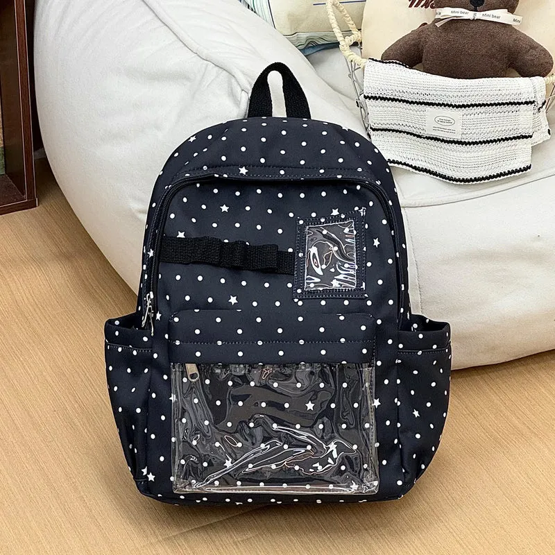 Schulrucksack mit Grafikdruck und transparenter Tasche