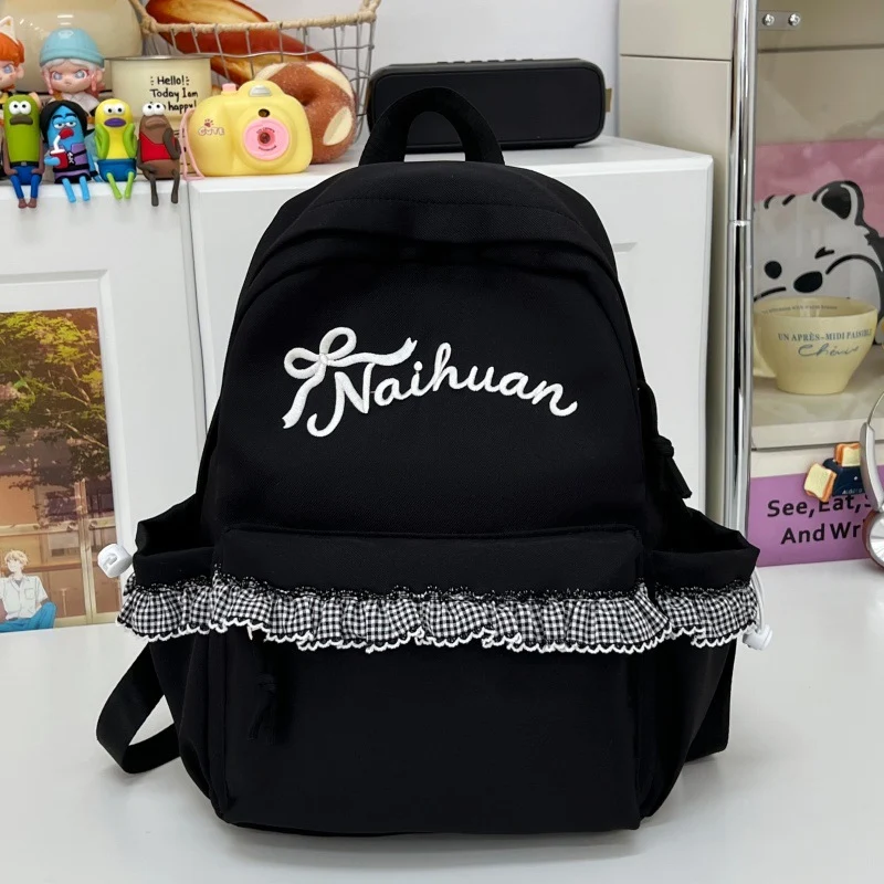 Süßer bestickter Schulrucksack mit Rüschen