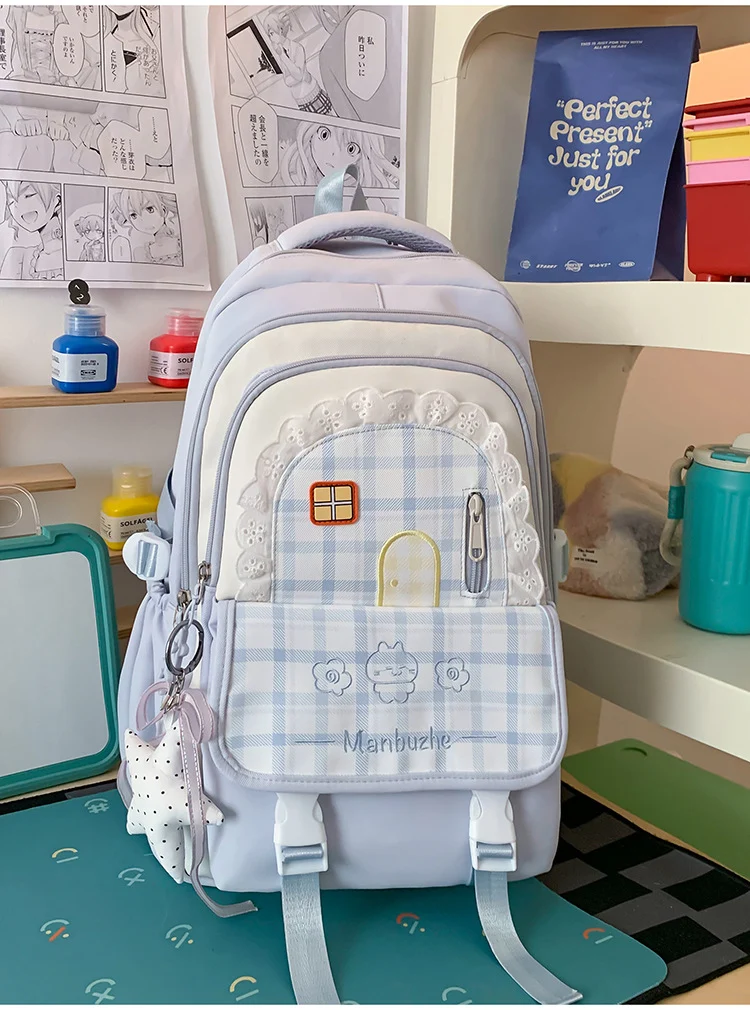 Schulrucksack für Mädchen mit verspieltem Karomuster