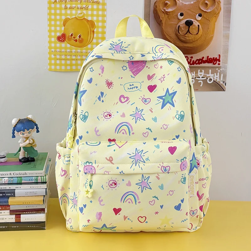 Schulrucksack im Cartoon-Stil mit vielen Taschen