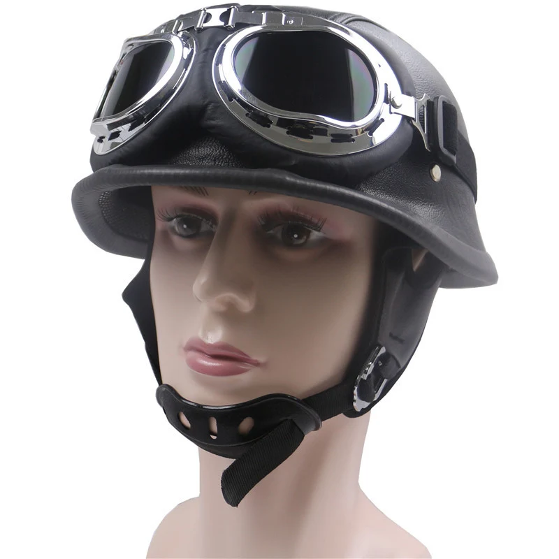 Vintage Leder Motorradhelm Skanto