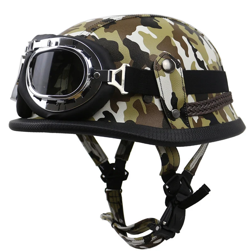 Vintage Leder Motorradhelm mit Brille Skanto