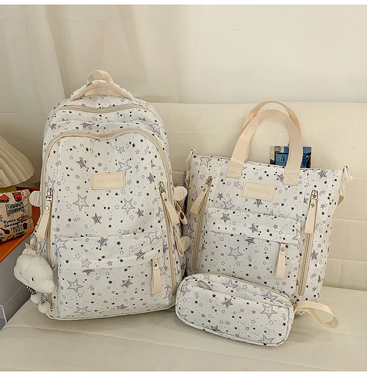 Multifunktionaler Schulrucksack und Tragetaschen-Set mit Sternenmuster Skanto