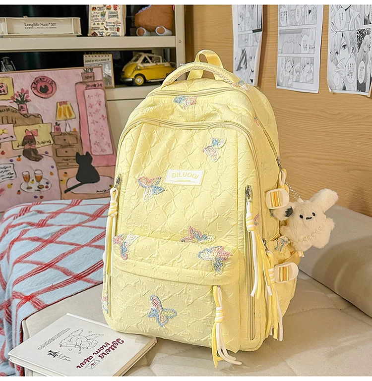 Robuster Schulrucksack mit Blumenstickerei Skanto
