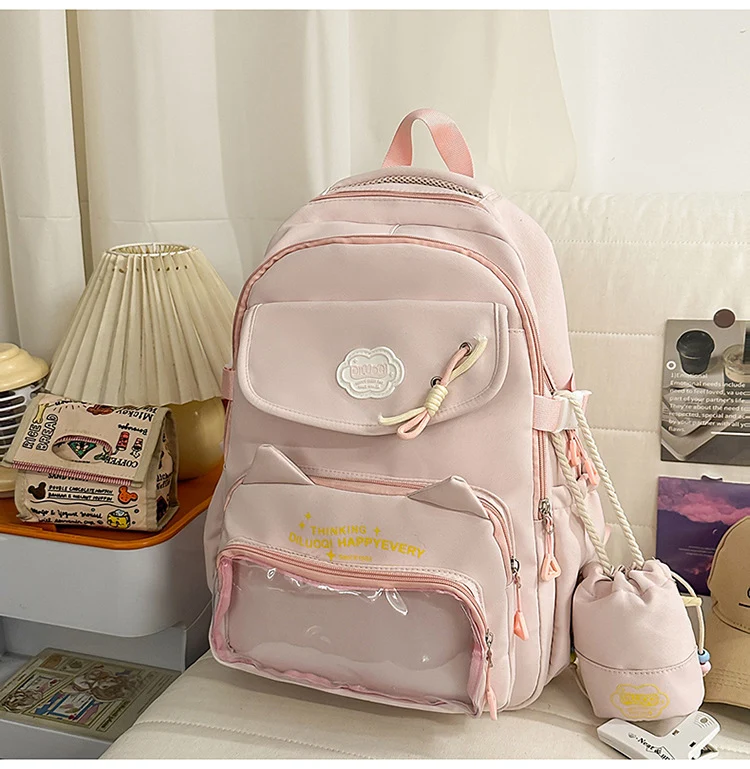 Schulrucksack mit Katzen-Design und vielen Fächern Skanto