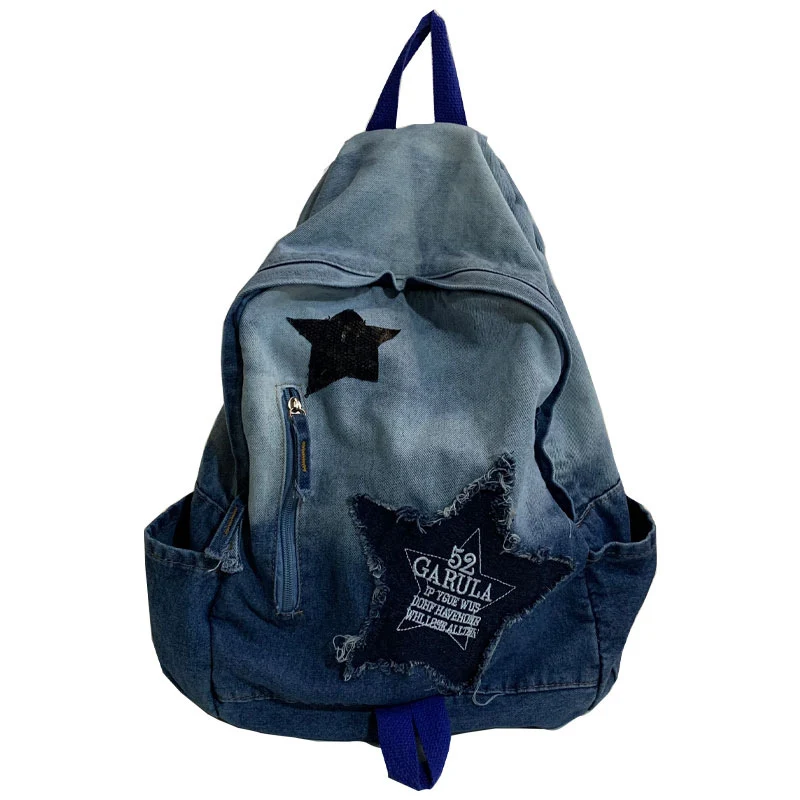 Lässiger Schulrucksack mit Denim-Sternapplikation Skanto