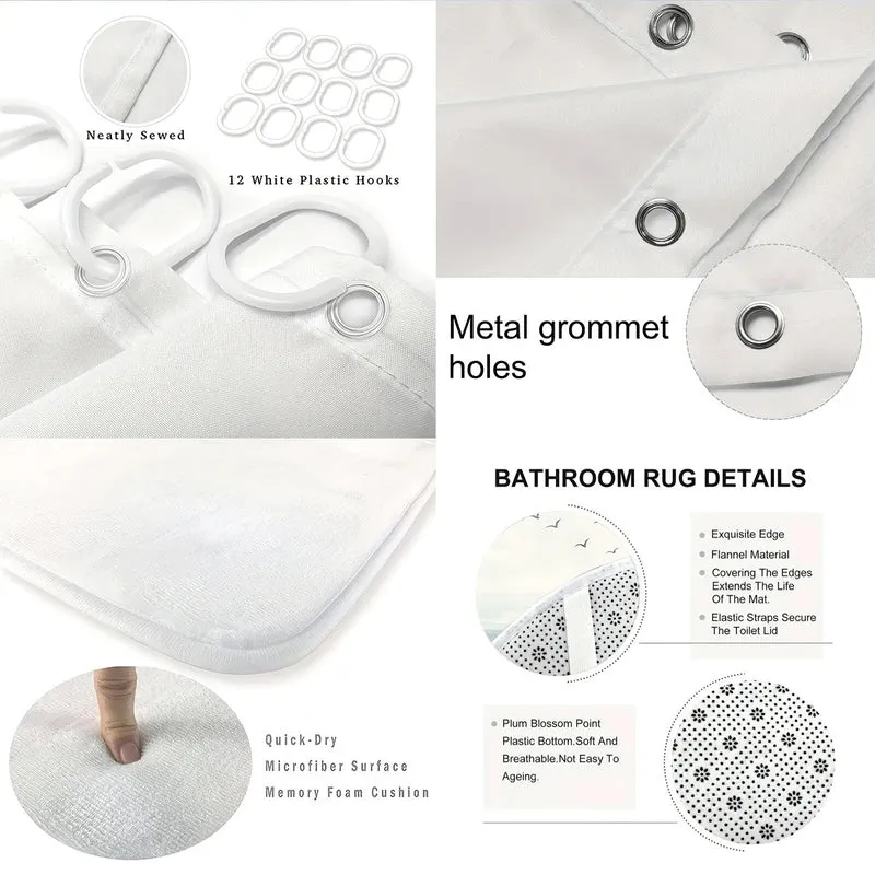 4-teiliges Badezimmer-Set im Küsten-Leuchtturm-Design Skanto