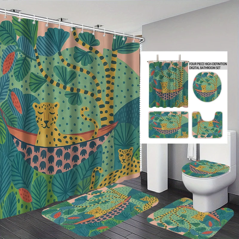 4-teiliges digitales Badezimmer-Set im Katzen-Design Skanto