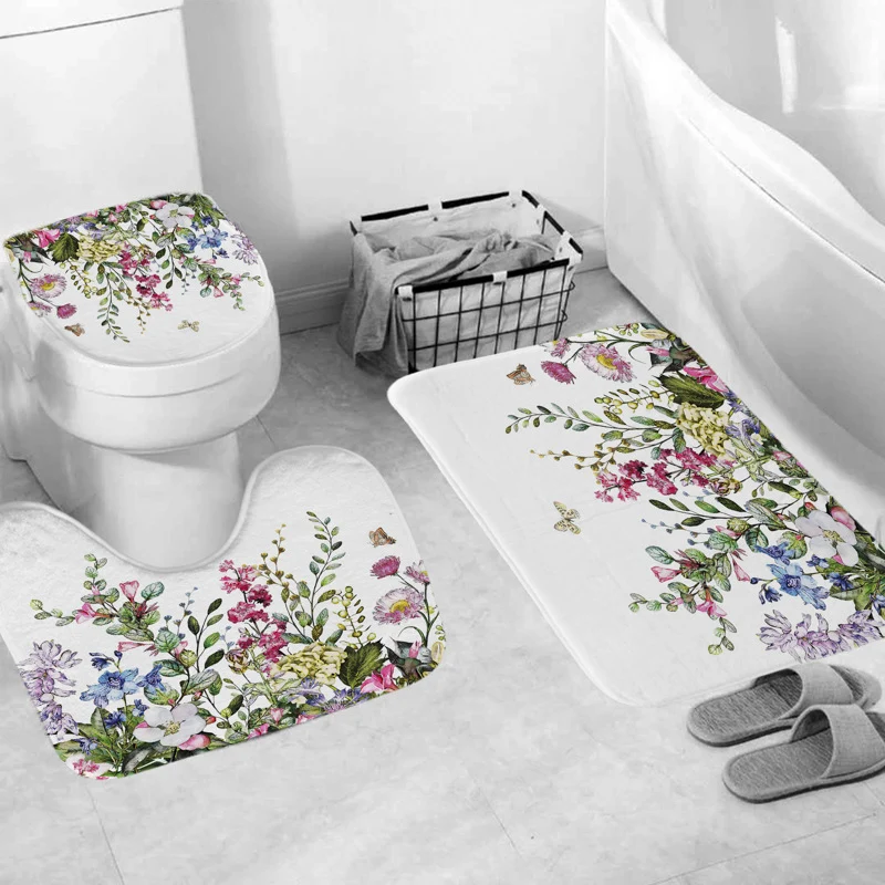 Badezimmer-Ensemble mit botanischem Blattgrün-Motiv Skanto