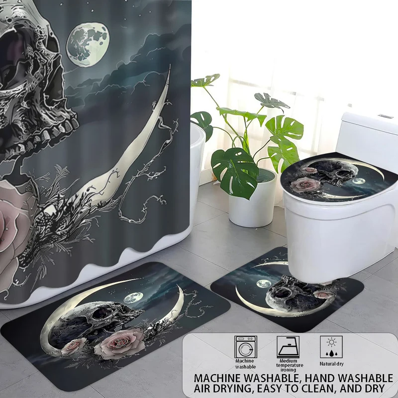 Badezimmer-Set mit künstlerischem Totenkopfmotiv Skanto