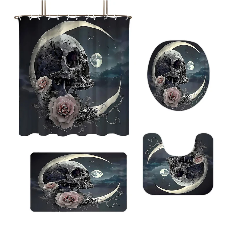 Badezimmer-Set mit künstlerischem Totenkopfmotiv Skanto