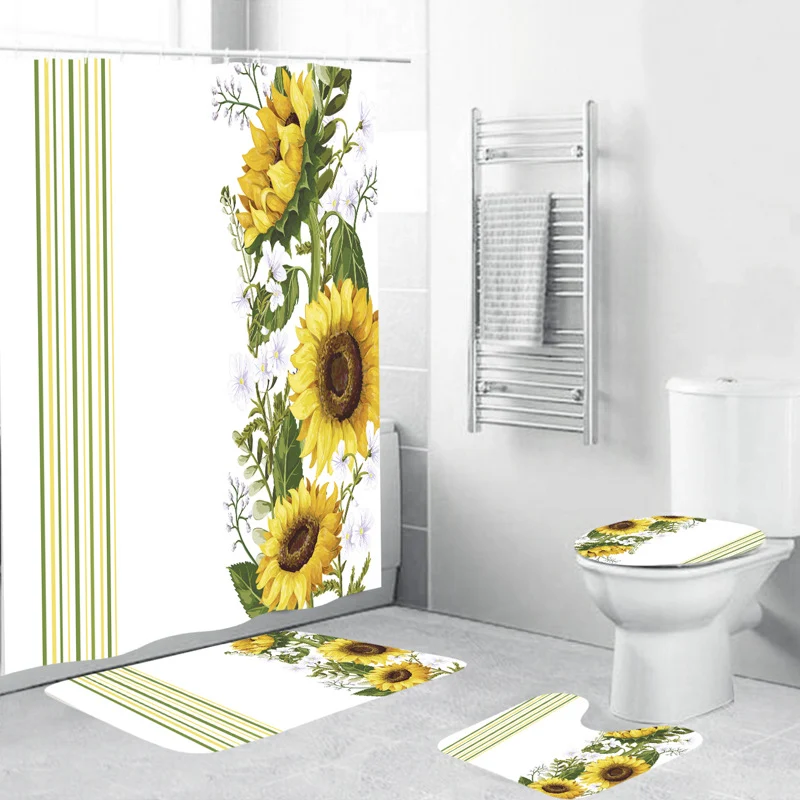 Duschvorhang- und Matten-Set mit Blumenmuster Skanto