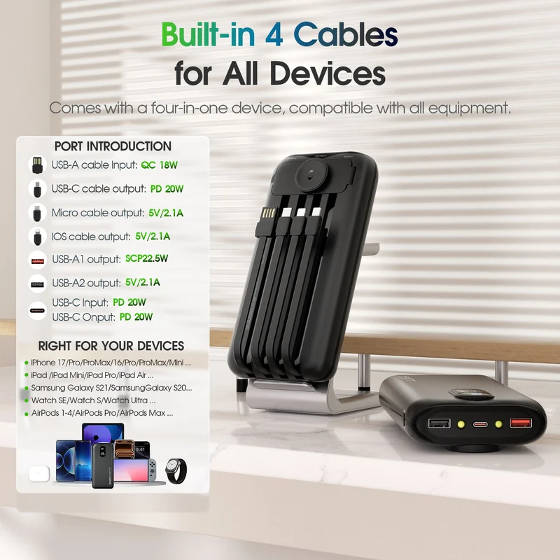 Tragbare Powerbank mit integrierter kabelloser Ladefunktion Skanto