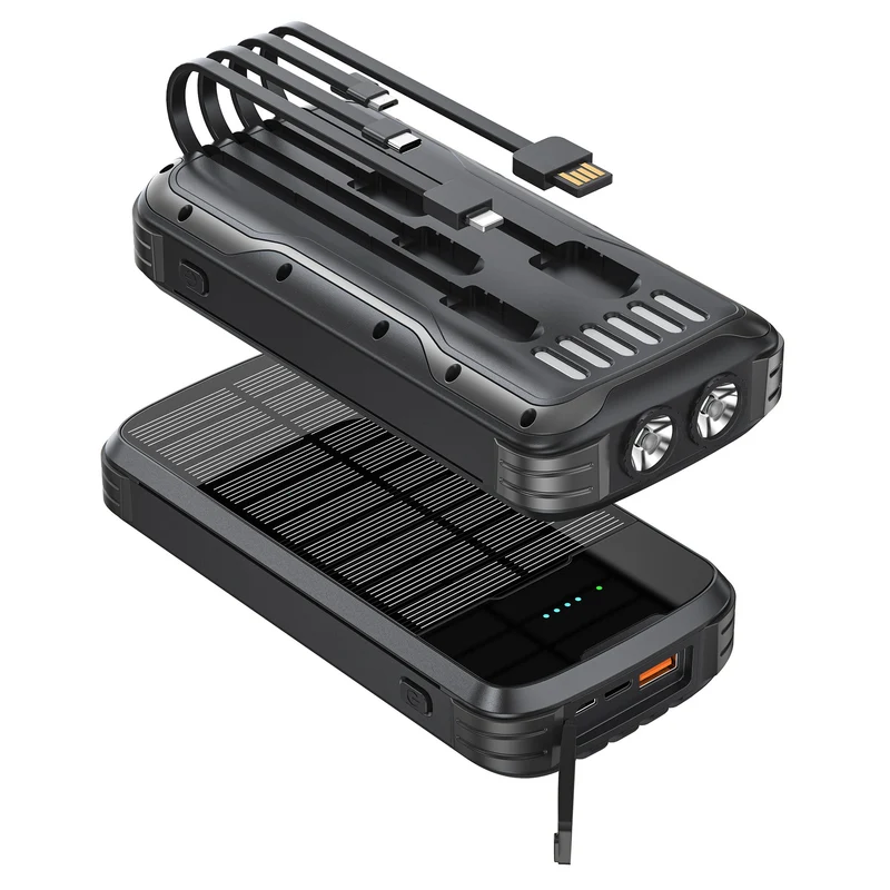 Robuste Solar-Powerbank mit integrierter Taschenlampe und multifunktionalem Ladeanschluss Skanto