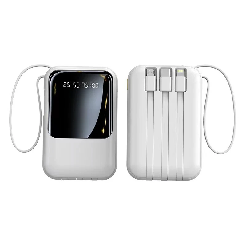 Kompakte Powerbank mit Digitalanzeige und integrierten Ladekabeln Skanto