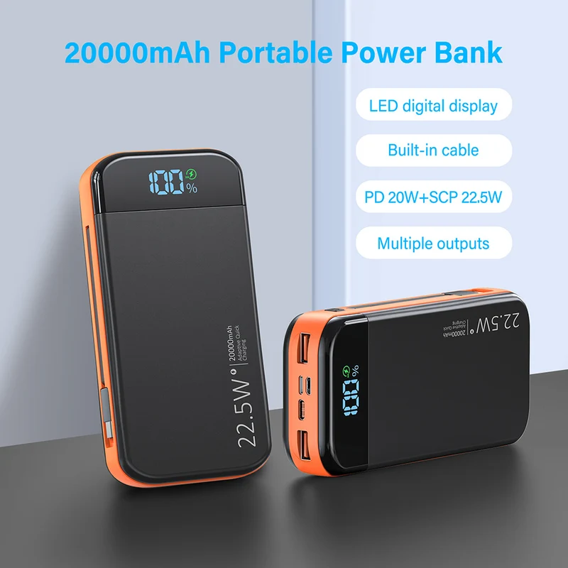 Powerbank mit integrierter digitaler Batterieanzeige und mehreren Schnellladefunktionen Skanto