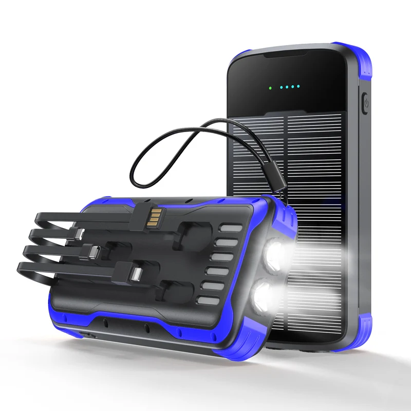 Multifunktionale Solar-Powerbank mit integriertem LED-Licht und mehreren Anschlüssen Skanto