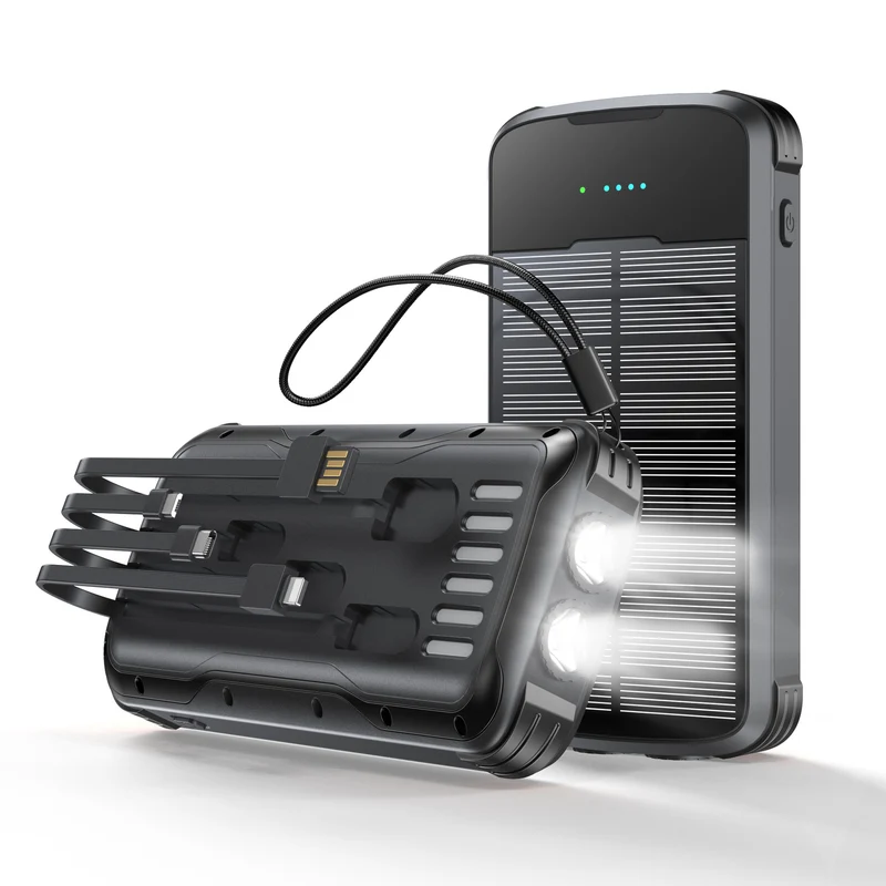 Multifunktionale Solar-Powerbank mit integriertem LED-Licht und mehreren Anschlüssen Skanto