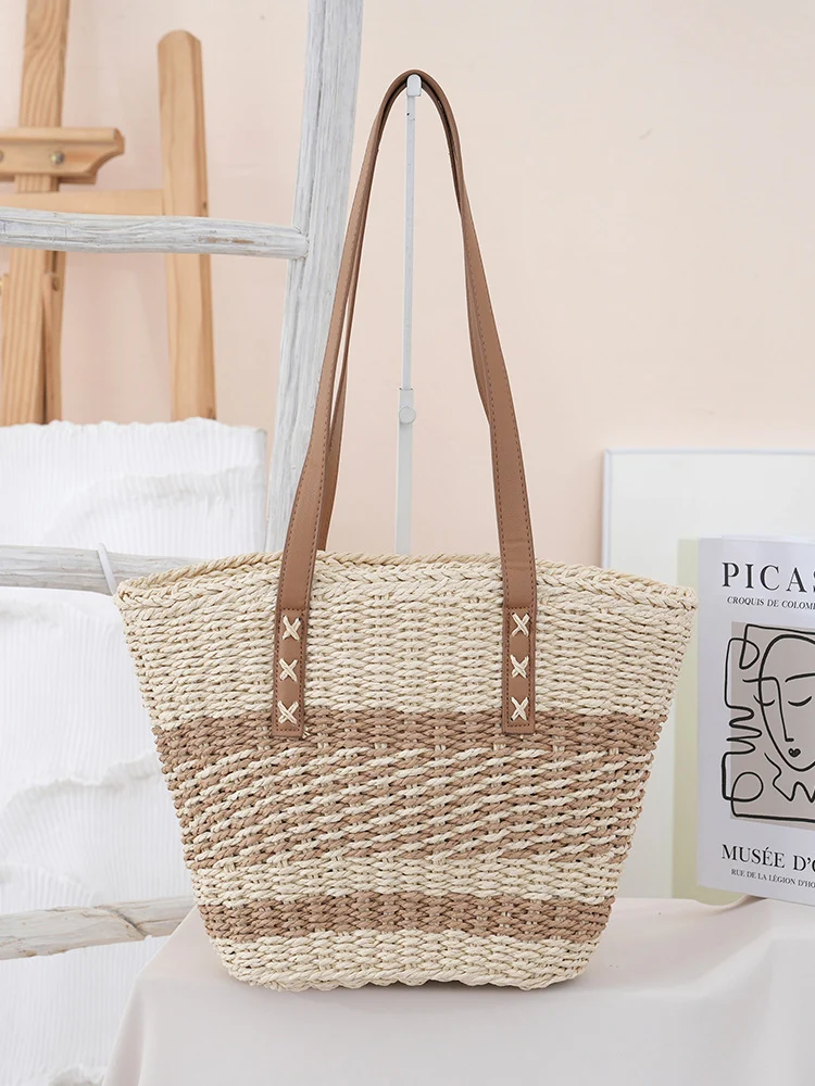 Handgewebte Strandtasche mit Ledergriff Skanto