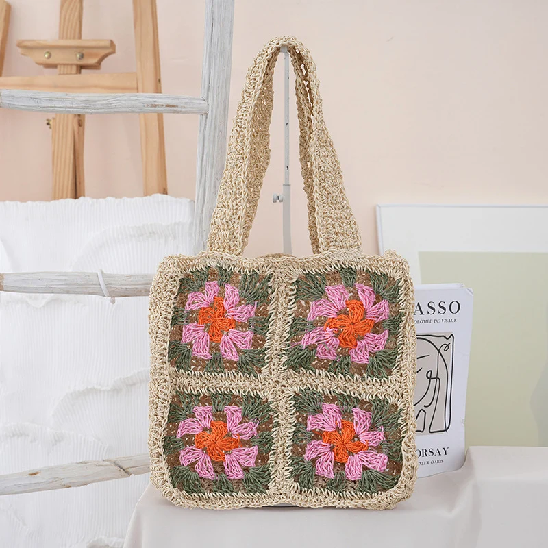 Handgemachte Häkeltasche mit Blumenmuster Skanto