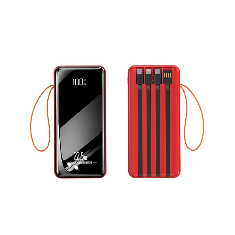 Tragbare Powerbank mit integrierten Ladekabeln und Digitalanzeige Skanto