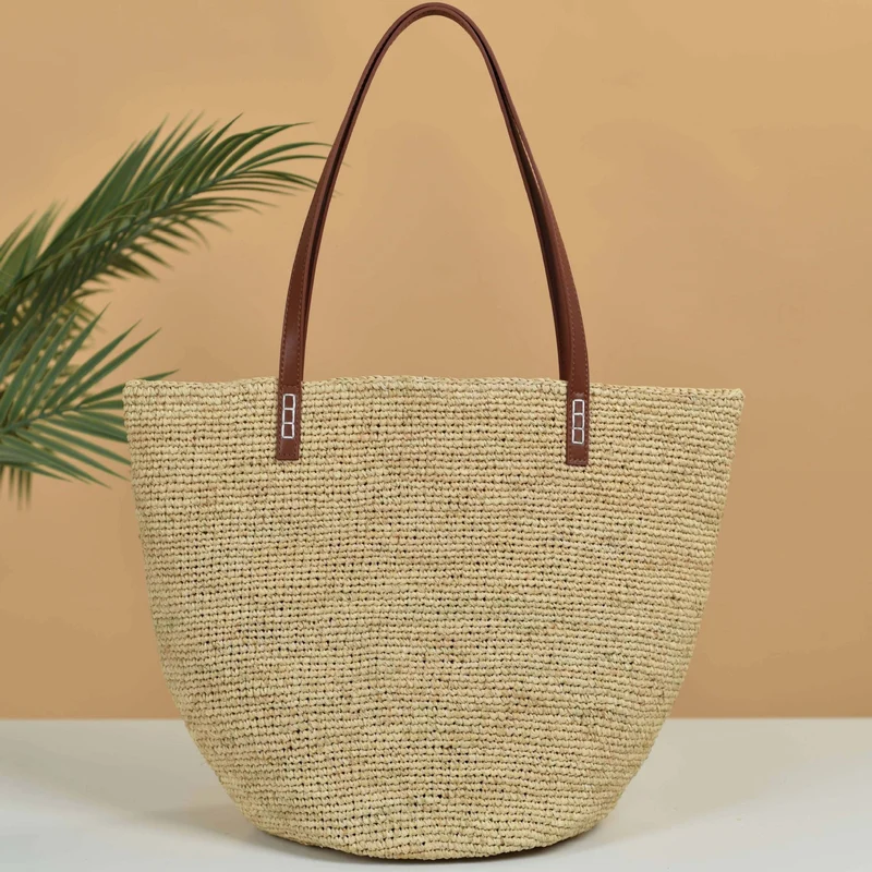 Handgewebte Jutetasche mit Ledergriff Skanto