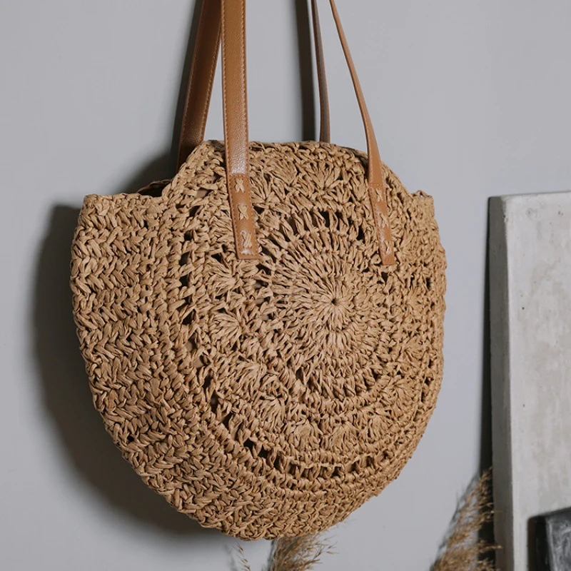 Korbtasche mit Ledergriff und farbenfrohem Design Skanto