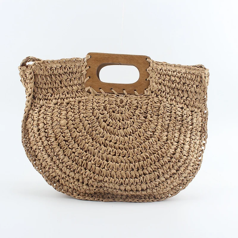 Handtasche aus handgewebtem Naturmaterial mit stilvollem Holzgriff Skanto